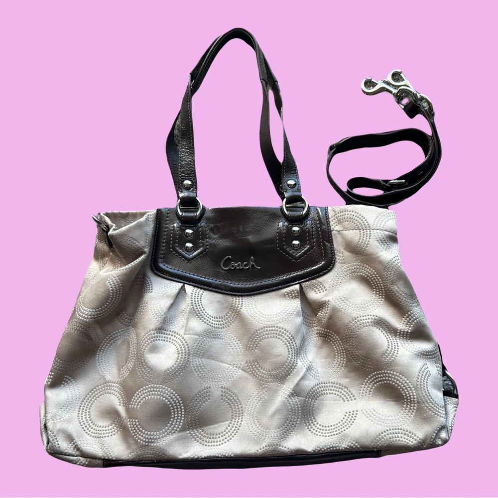 vintage coach ashley dot op art bag with detachable strap & patent leather trim